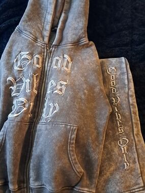 Fashion Nova Gray Acid-Wash Zip Hoodie & Joggers Set